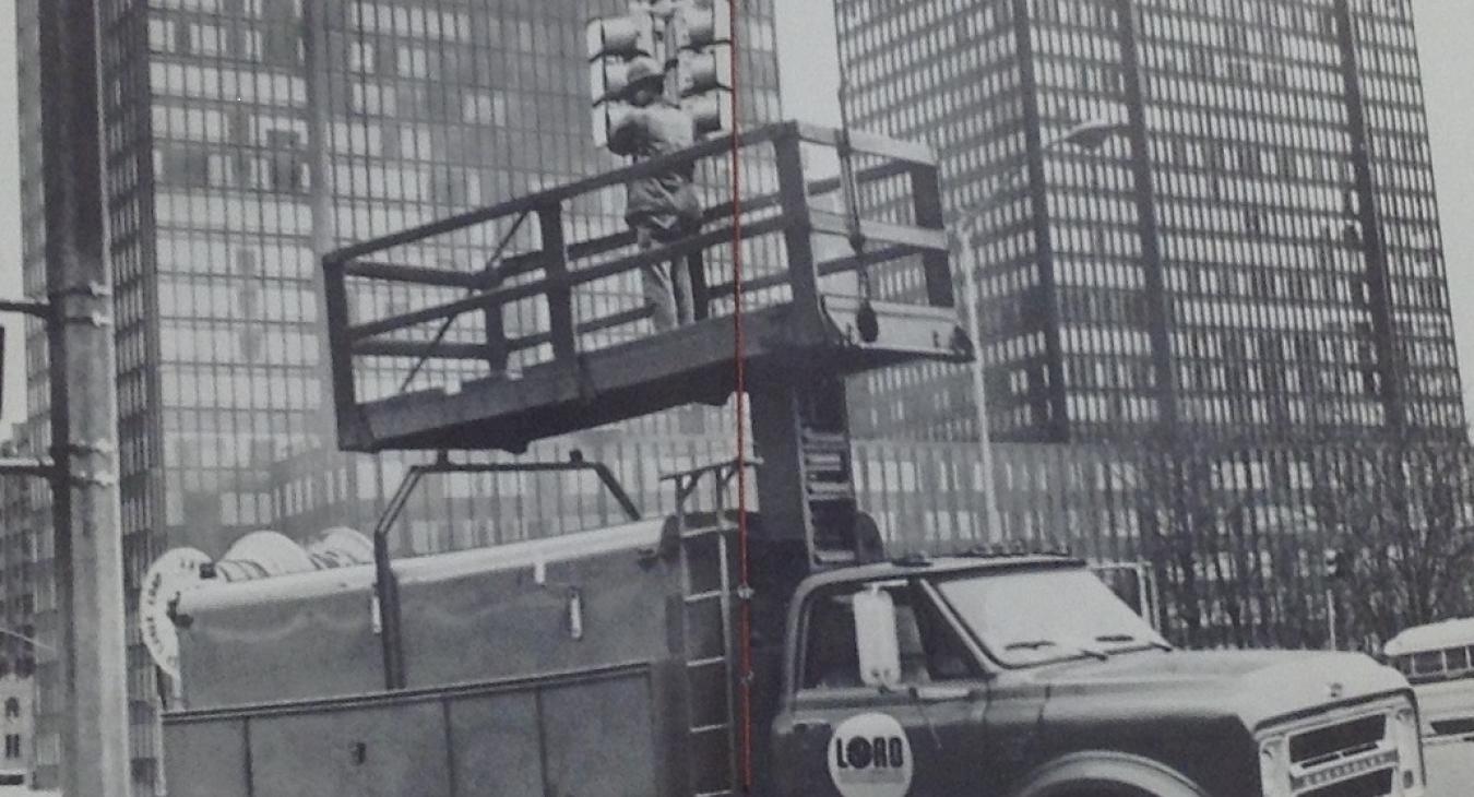 Black and White photo of old Lord truck